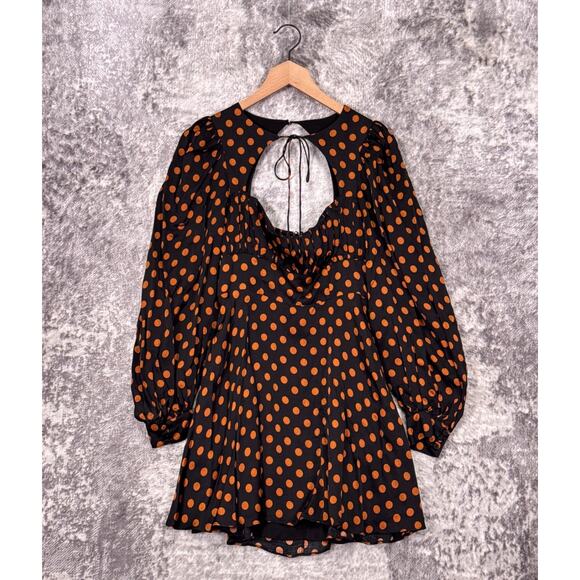 For Love & Lemons Dress Small Womens Black Polka Dot Satin Cutout Mini - Picture 1 of 11